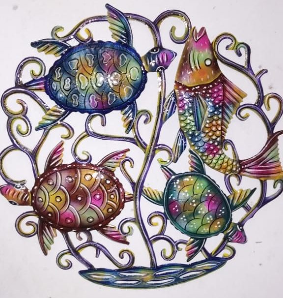 Fish and Turtle Wall Art painted – 24″