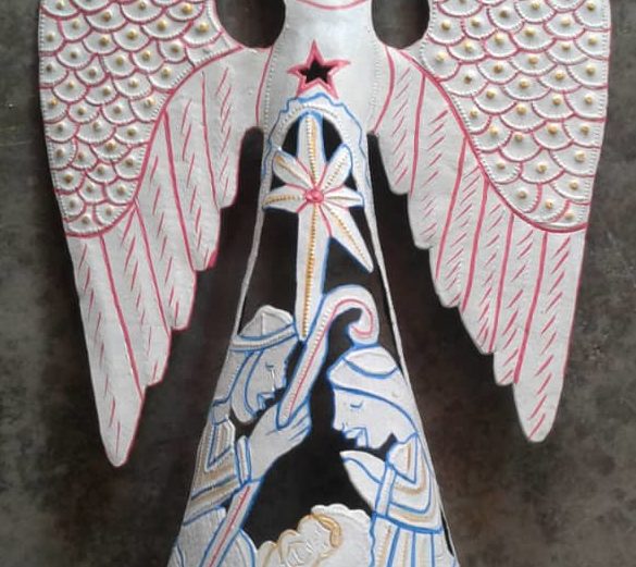 16″ Angel with Nativity inside painted